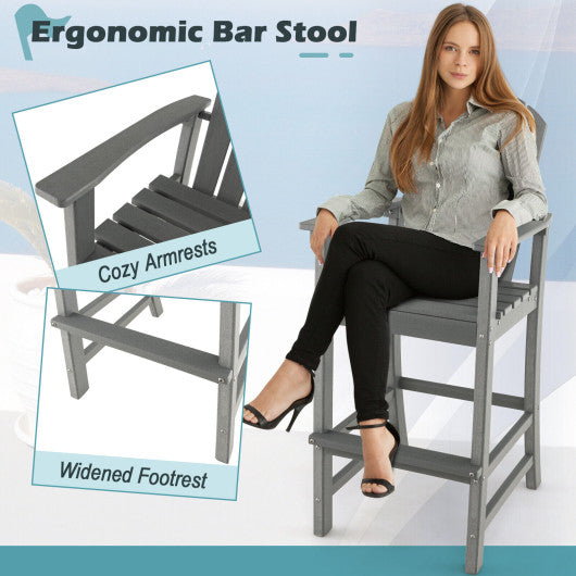 30 Inches Counter Height Outdoor HDPE Bar Stool with Armrests and Footrest-Gray