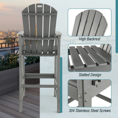 30 Inches Counter Height Outdoor HDPE Bar Stool with Armrests and Footrest-Gray