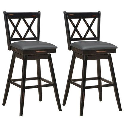 2 Pieces 29 Inches Swivel Counter Height Barstool Set with Rubber Wood Legs-Black