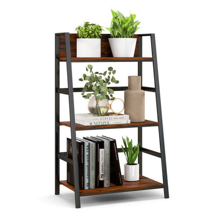 3-Tier Ladder Industrial Bookshelf with Metal Frame