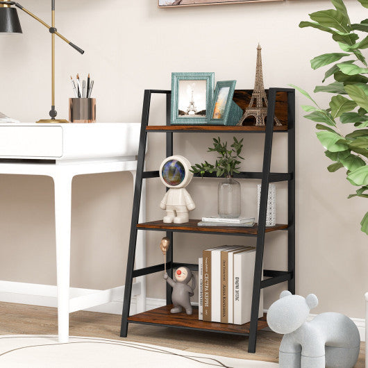 3-Tier Ladder Industrial Bookshelf with Metal Frame