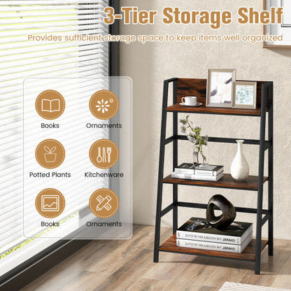 3-Tier Ladder Industrial Bookshelf with Metal Frame