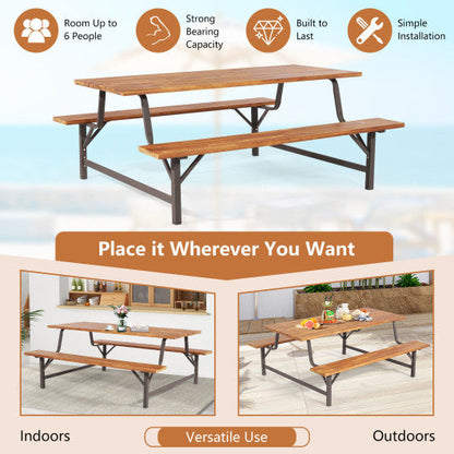 6-Person Outdoor Picnic Table and Bench Set with 2 Inch Umbrella Hole