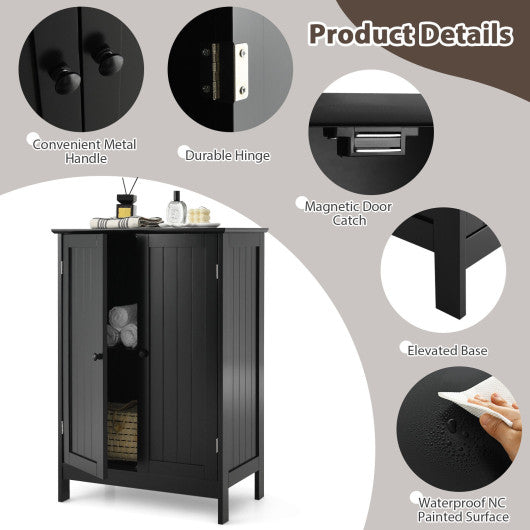 2-Door Freee-Standing Bathroom Cabinet with Shelf-Black