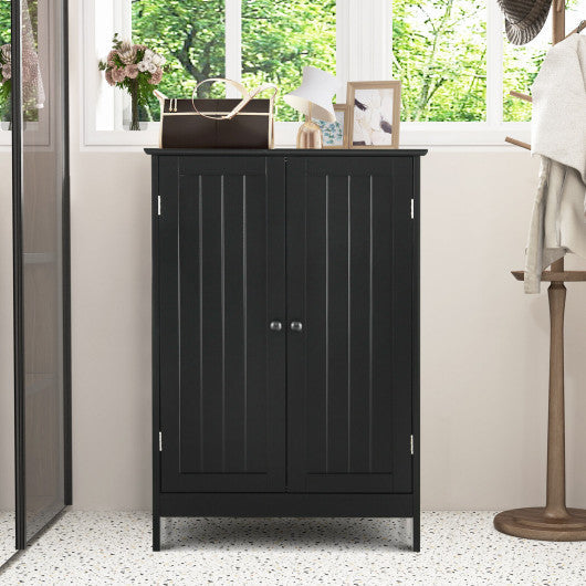 2-Door Freee-Standing Bathroom Cabinet with Shelf-Black