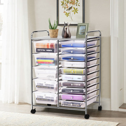 15 Drawers Rolling Storage Cart Organizer-clear