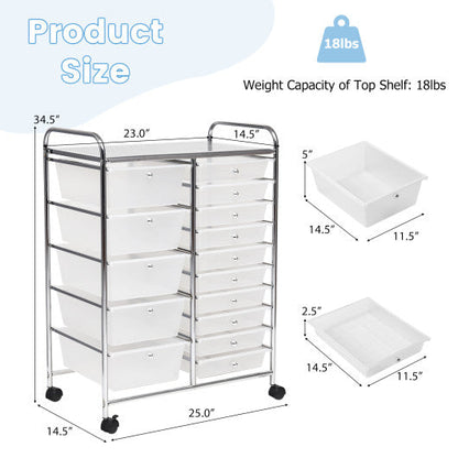 15 Drawers Rolling Storage Cart Organizer-clear