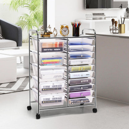 15 Drawers Rolling Storage Cart Organizer-clear