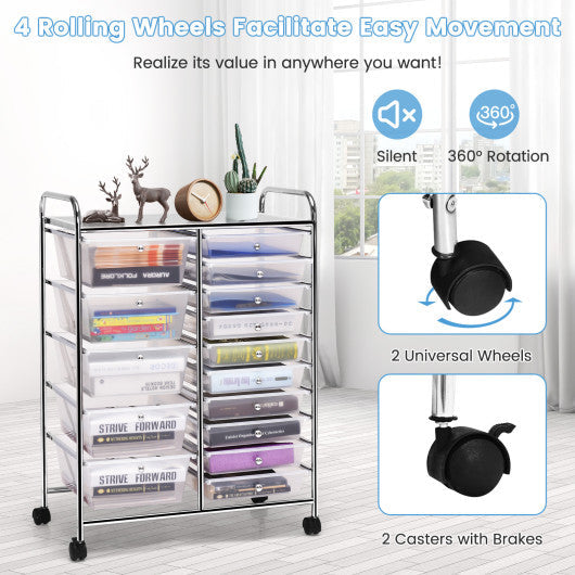 15 Drawers Rolling Storage Cart Organizer-clear