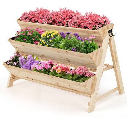 3 Tier Wooden Vertical Raised Garden Bed with Storage Shelf