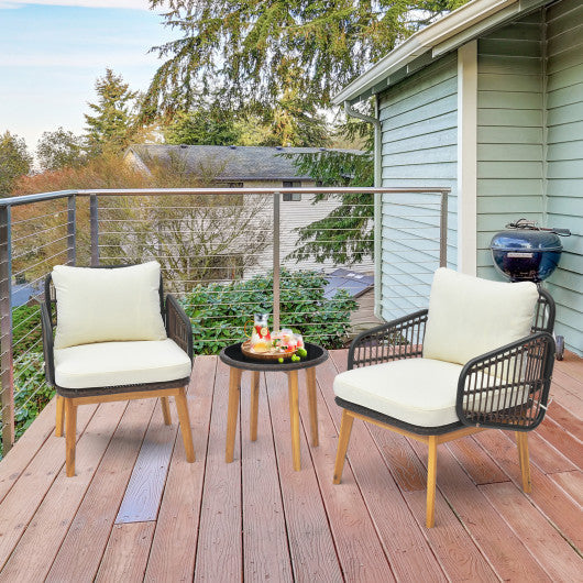 3 Pieces Patio Furniture Set with Cushioned Chairs and Tempered Glass Side Table-Black