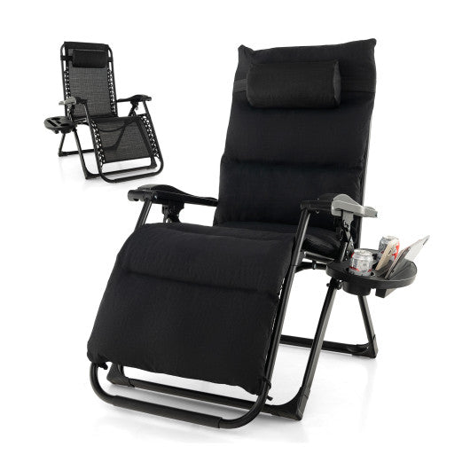 Adjustable Metal Zero Gravity Lounge Chair with Removable Cushion and Cup Holder Tray-Black