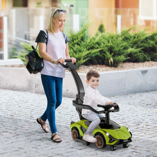 3 in 1 Licensed Lamborghini Ride Walking Toy Stroller-Green