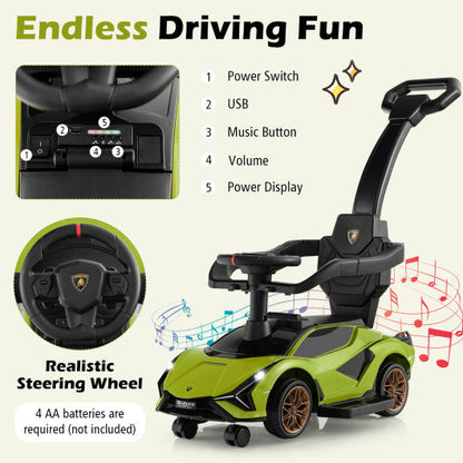 3 in 1 Licensed Lamborghini Ride Walking Toy Stroller-Green