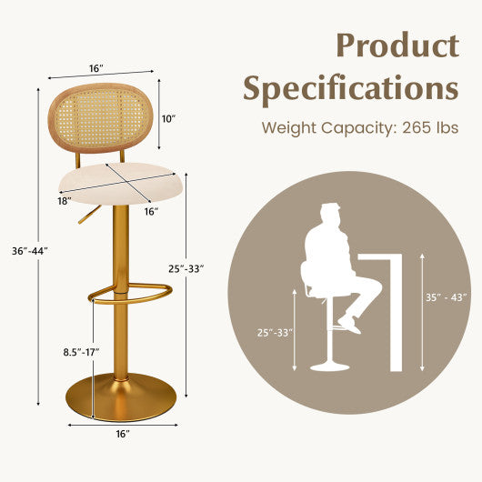 2 Pieces Bar Chairs with PE Rattan Backrest-360°Swivel and Height Adjustable