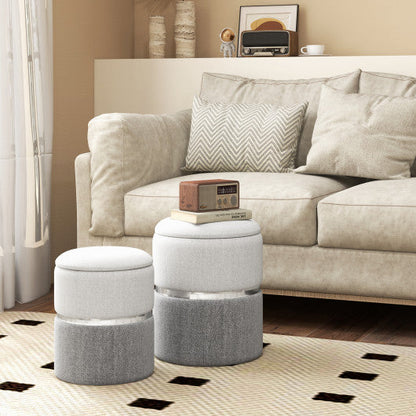 Velvet/Linen Fabric Storage Ottoman Set of 2-B