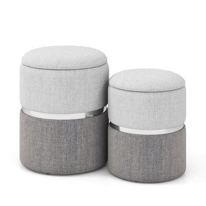 Velvet/Linen Fabric Storage Ottoman Set of 2-B