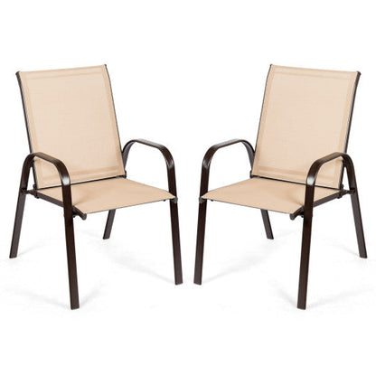 2 Pcs Patio Chairs Outdoor Dining Chair with Armrest-Beige