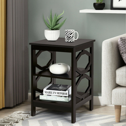 2 Pieces 3-tier Nightstand Sofa Side End Accent Table Storage Display Shelf-Espresso