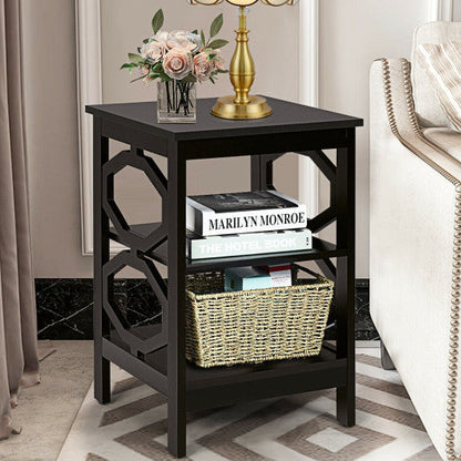 2 Pieces 3-tier Nightstand Sofa Side End Accent Table Storage Display Shelf-Espresso