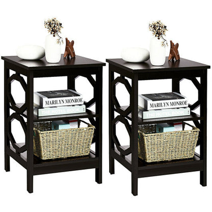 2 Pieces 3-tier Nightstand Sofa Side End Accent Table Storage Display Shelf-Espresso