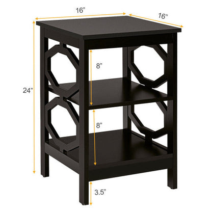 2 Pieces 3-tier Nightstand Sofa Side End Accent Table Storage Display Shelf-Espresso