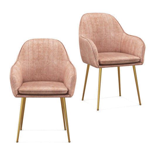 Accent Upholstered Arm Chair with Steel Gold Legs-Pink