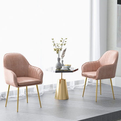 Accent Upholstered Arm Chair with Steel Gold Legs-Pink