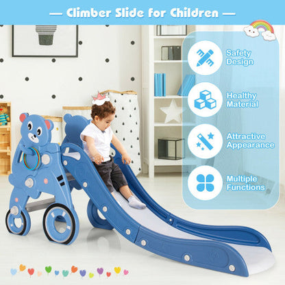 4-in-1 Foldable Baby Slide Toddler Climber Slide PlaySet with Ball-Blue