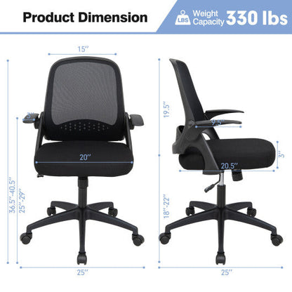 Adjustable Mesh Office Chair Rolling Computer Desk Chair with Flip-up Armrest-Black