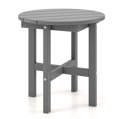 18 Inch Adirondack Round Side Table with Cross Base and Slatted Surface-Gray