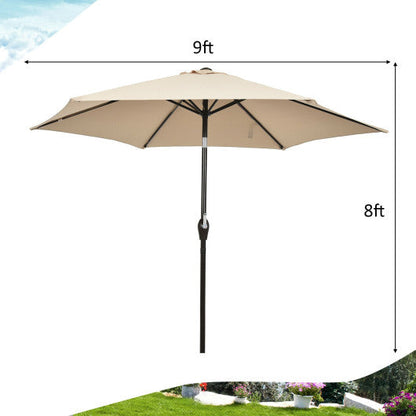 9 ft Outdoor Market Patio Table Umbrella Push Button Tilt Crank Lift-Beige