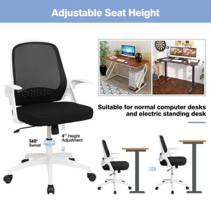 Adjustable Mesh Office Chair Rolling Computer Desk Chair with Flip-up Armrest-White