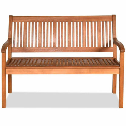 Two Person Solid Wood Garden Bench with Curved Backrest and Wide Armrest