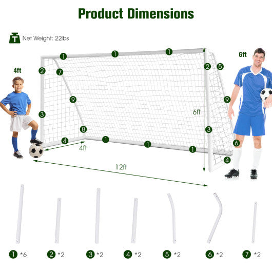 12 x 6 Feet Soccer Goal with Strong PVC Frame and High-Strength Netting