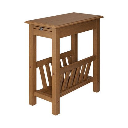 2-Tier End Table with Pull-out Tray and Solid Rubber Wood Legs-Natural