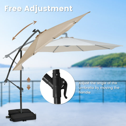 10 Feet Cantilever Umbrella with 32 LED Lights and Solar Panel Batteries-Beige