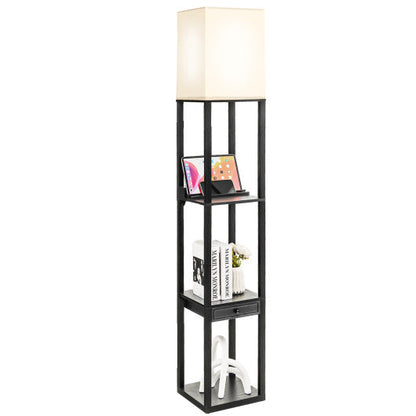 63 Inch Modern Shelf Floor Lamp with Power Outlet and USB Port-Black