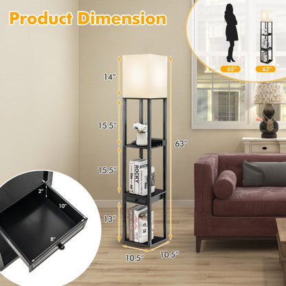 63 Inch Modern Shelf Floor Lamp with Power Outlet and USB Port-Black