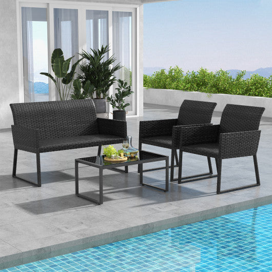 4 Pieces Outdoor Wicker Patio Furniture Set with Quick Dry Foam for Backyard