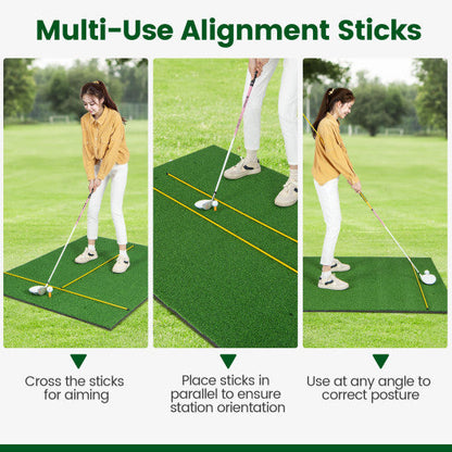 Artificial Turf Mat for Indoor and Outdoor Golf Practice Includes 2 Rubber Tees and 2 Alignment Sticks-27mm