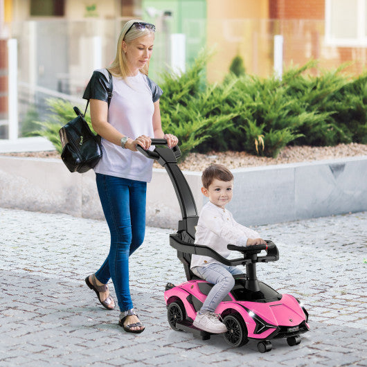 3 in 1 Licensed Lamborghini Ride Walking Toy Stroller-Pink