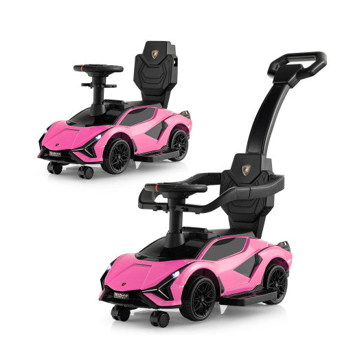 3 in 1 Licensed Lamborghini Ride Walking Toy Stroller-Pink