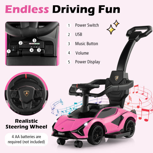 3 in 1 Licensed Lamborghini Ride Walking Toy Stroller-Pink