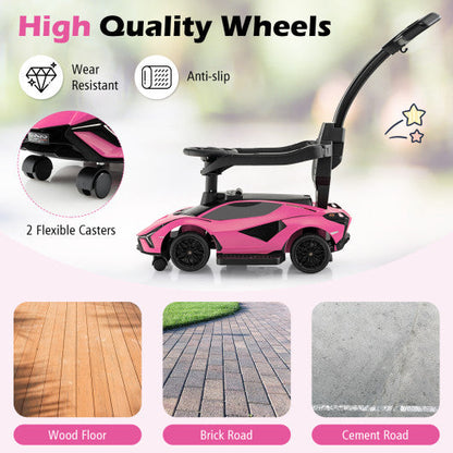 3 in 1 Licensed Lamborghini Ride Walking Toy Stroller-Pink