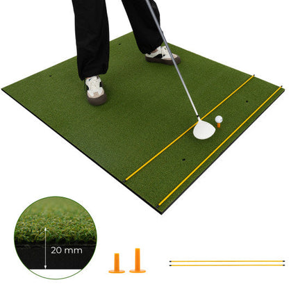 Artificial Turf Mat for Indoor and Outdoor Golf Practice Includes 2 Rubber Tees and 2 Alignment Sticks-20mm