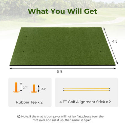 Artificial Turf Mat for Indoor and Outdoor Golf Practice Includes 2 Rubber Tees and 2 Alignment Sticks-20mm