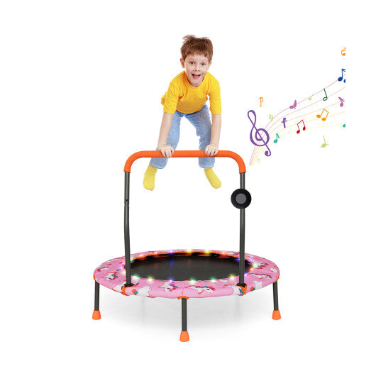 36 Inch Mini Trampoline with Colorful LED Lights and Bluetooth Speaker-Pink