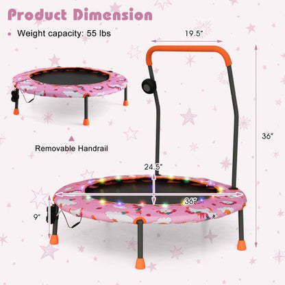 36 Inch Mini Trampoline with Colorful LED Lights and Bluetooth Speaker-Pink