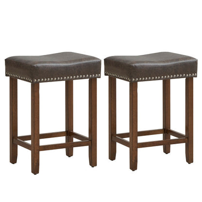 24 Inch Upholstered PU Leather Bar Stools Set of 2-Gray